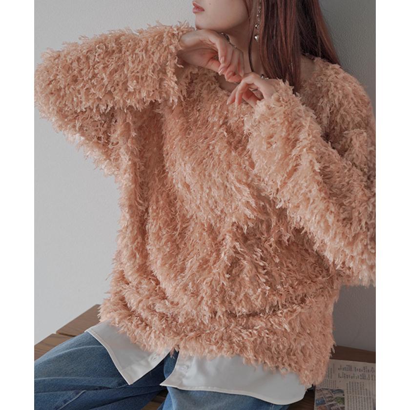ニット シャギー レディース フリンジ セーター トップス シャギーニット フリンジニット ローケージ ローケージニット プルオーバー モヘア フェザー | HUG.U | 05