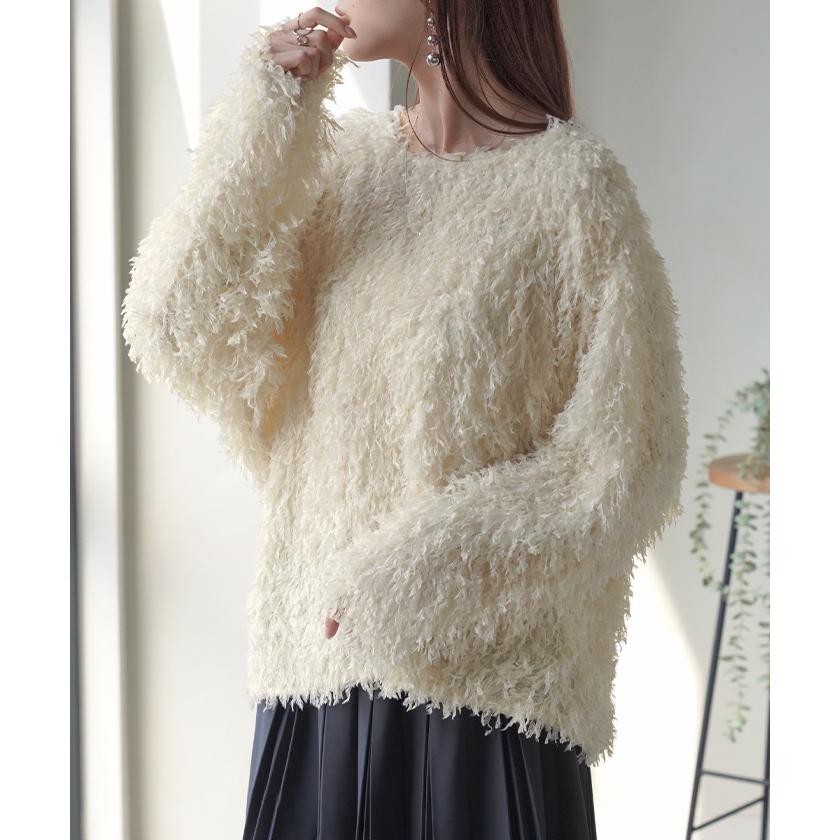 ニット シャギー レディース フリンジ セーター トップス シャギーニット フリンジニット ローケージ ローケージニット プルオーバー モヘア フェザー | HUG.U | 08