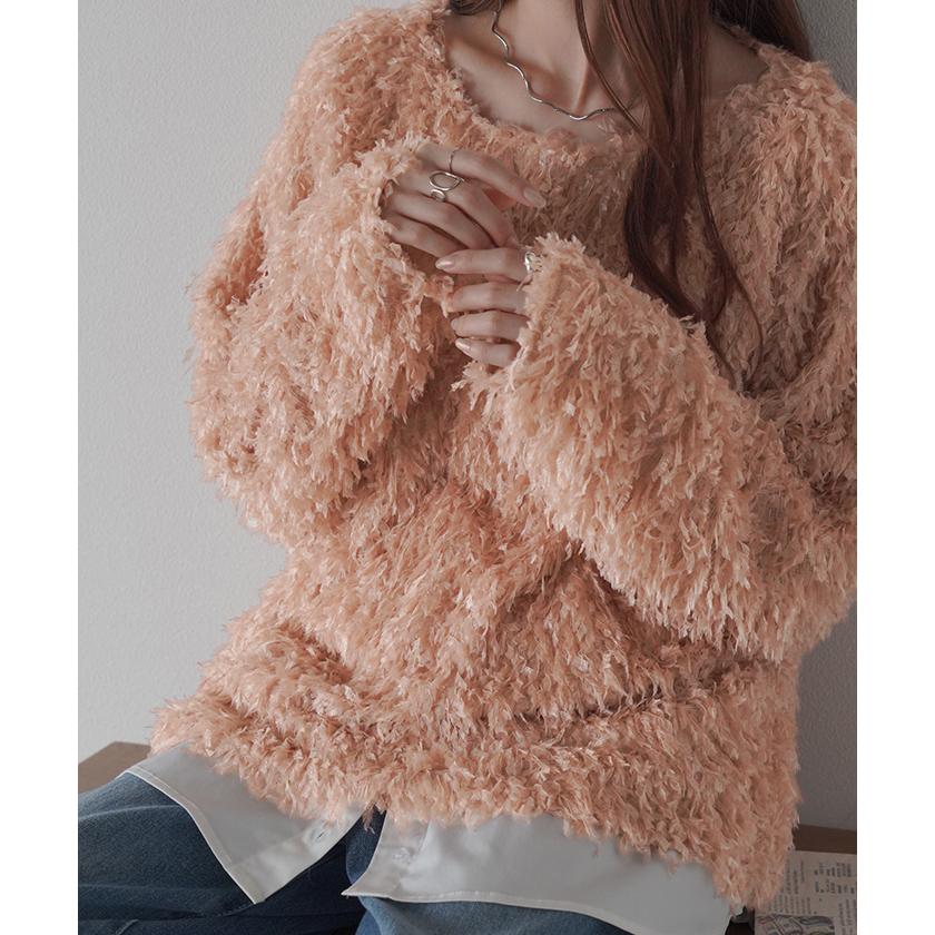 ニット シャギー レディース フリンジ セーター トップス シャギーニット フリンジニット ローケージ ローケージニット プルオーバー モヘア フェザー | HUG.U | 12