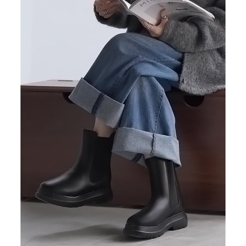 ブーツ フロントジップ レディース 合皮 フェイクレザー ショートブーツ ボリュームブーツ 大人カジュアル | HUG.U | 08