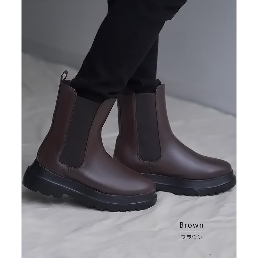 ブーツ フロントジップ レディース 合皮 フェイクレザー ショートブーツ ボリュームブーツ 大人カジュアル | HUG.U | 11