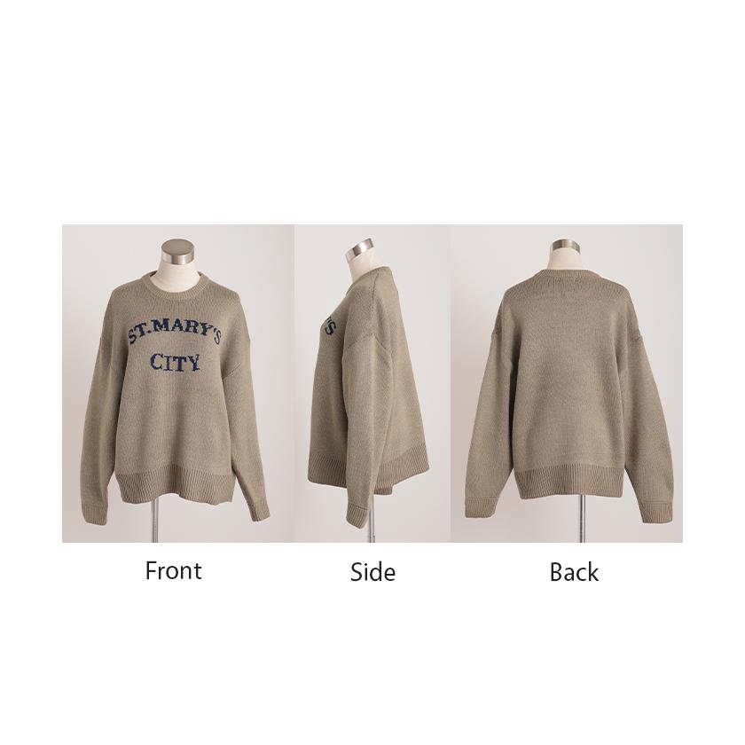 ニット ロゴ ラメ ロング レディース トップス ロングニット ロゴニット　長袖 無地 ジャガード ジャガードニット クルーネック リブ チュニック | HUG.U | 19