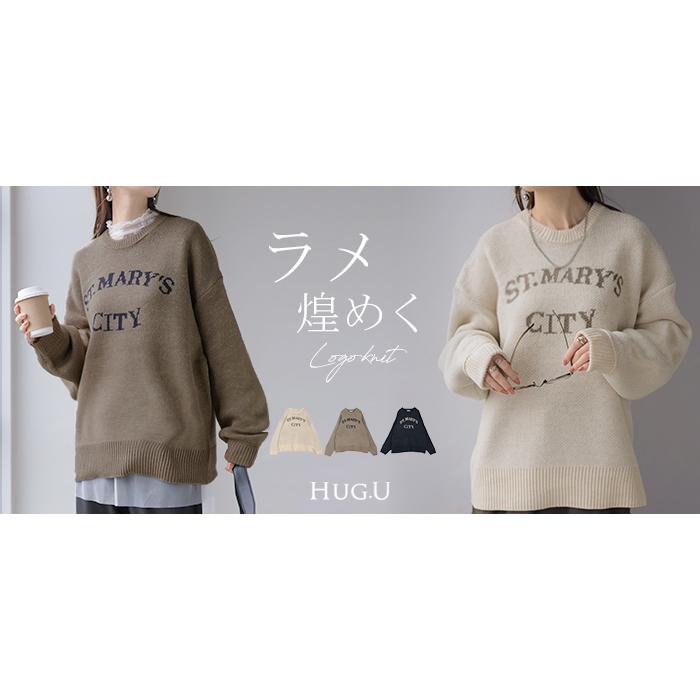 HUG.U ニット ロゴ ラメ ロング レディース トップス ロング HUG.U ニット ロゴ ラメ ロング レディース トップス ロング