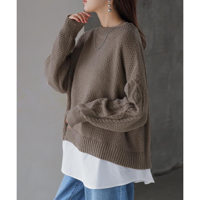 HUG.U ニット シャツ ドッキング レイヤード 風 レディース
