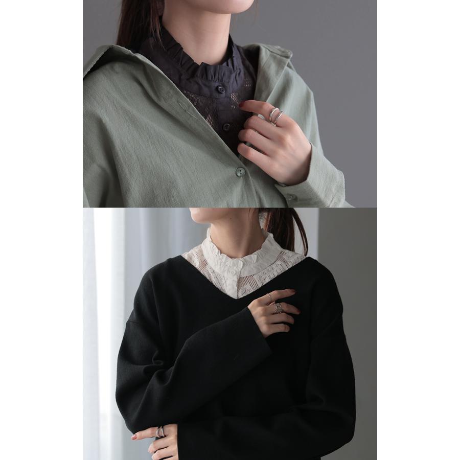 つけ襟 レース レイヤード レディース フリル 重ね着 付け襟 シャツ 風 無地 スタンドカラー モックネック | HUG.U | 13