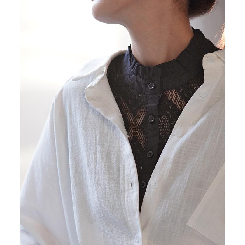 つけ襟 レース レイヤード レディース フリル 重ね着 付け襟 シャツ 風 無地 スタンドカラー モックネック | HUG.U | 17