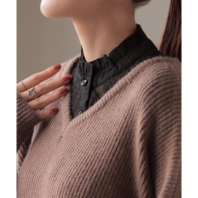 つけ襟 レース レイヤード レディース フリル 重ね着 付け襟 シャツ 風 無地 スタンドカラー モックネック | HUG.U | 19