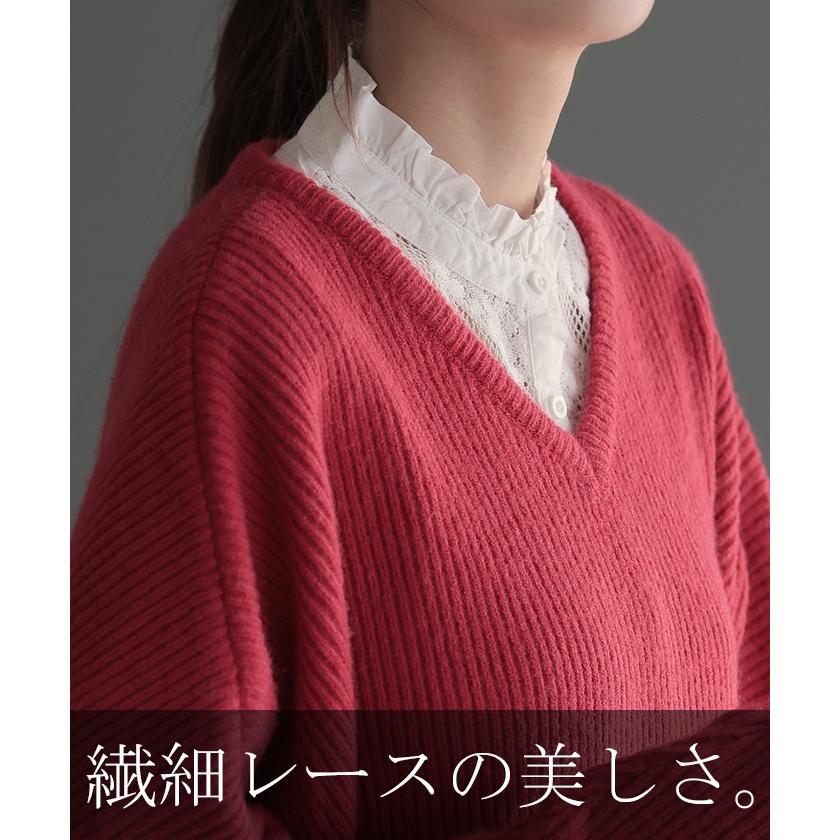 つけ襟 レース レイヤード レディース フリル 重ね着 付け襟 シャツ 風 無地 スタンドカラー モックネック | HUG.U | 09