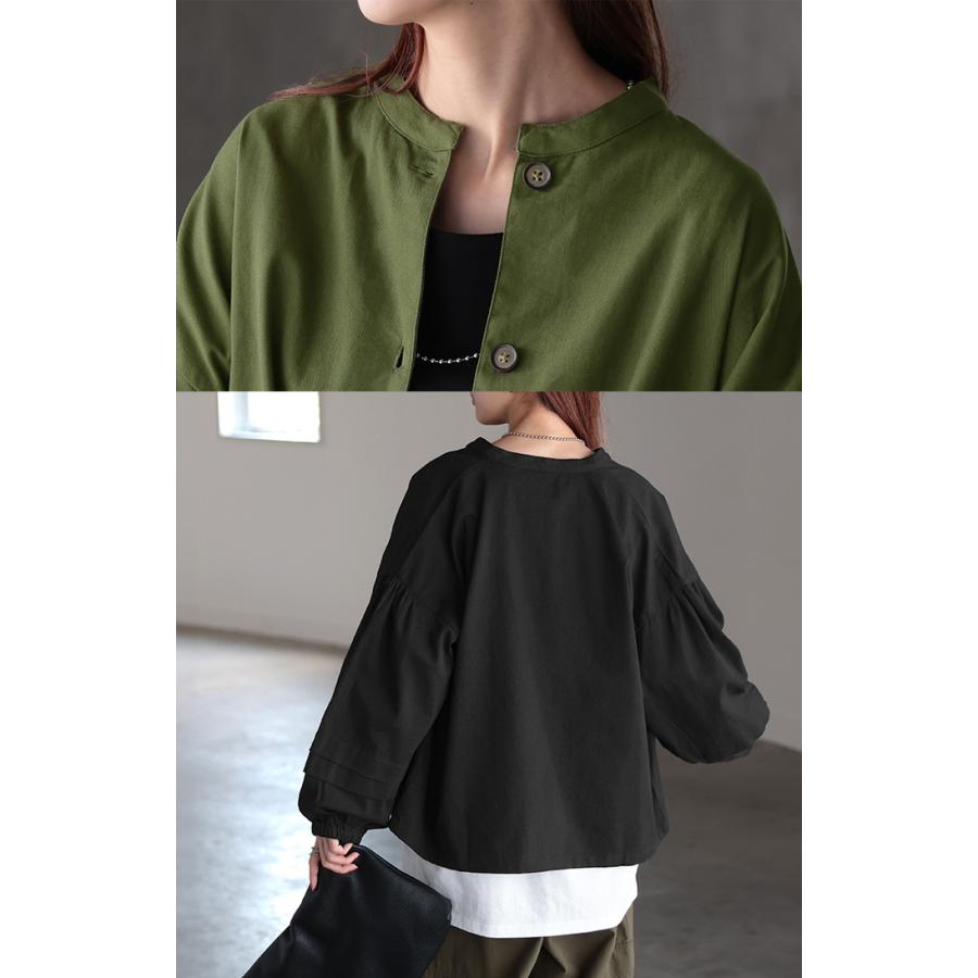 アウター ブルゾン レディース ジャケット 綿100％ 長袖 羽織 ノーカラー タック ツイル コクーン ライトアウター | HUG.U | 09