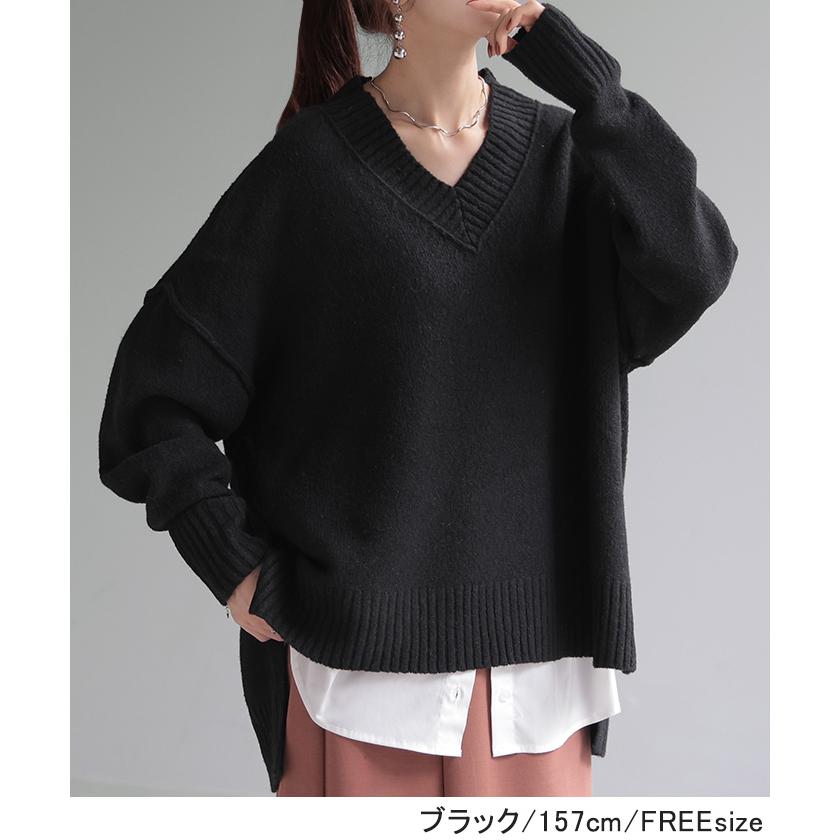HUG.U ニット 洗える Vネック レディース トップス セーター