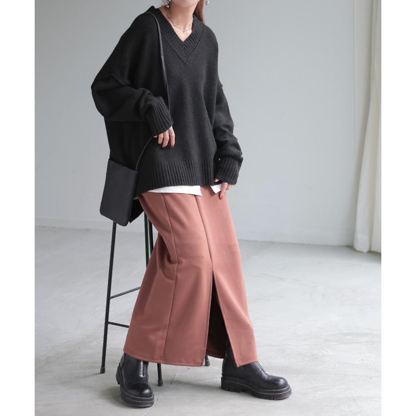ニット 洗える Vネック レディース トップス セーター オーバー モヘア モヘアニット プルオーバー ロング 長袖 長い ボリュームスリーブ リブ チュニック | HUG.U | 07