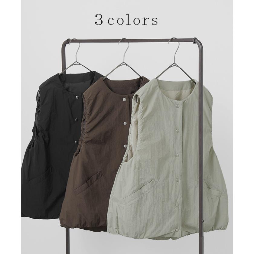 ベスト 軽量 中綿 レディース トップス レイヤード 重ね着 防寒 薄い 無地 ノースリーブ ジレ アウター インナーダウン ダウン シワになりにくい クルーネック | HUG.U | 12