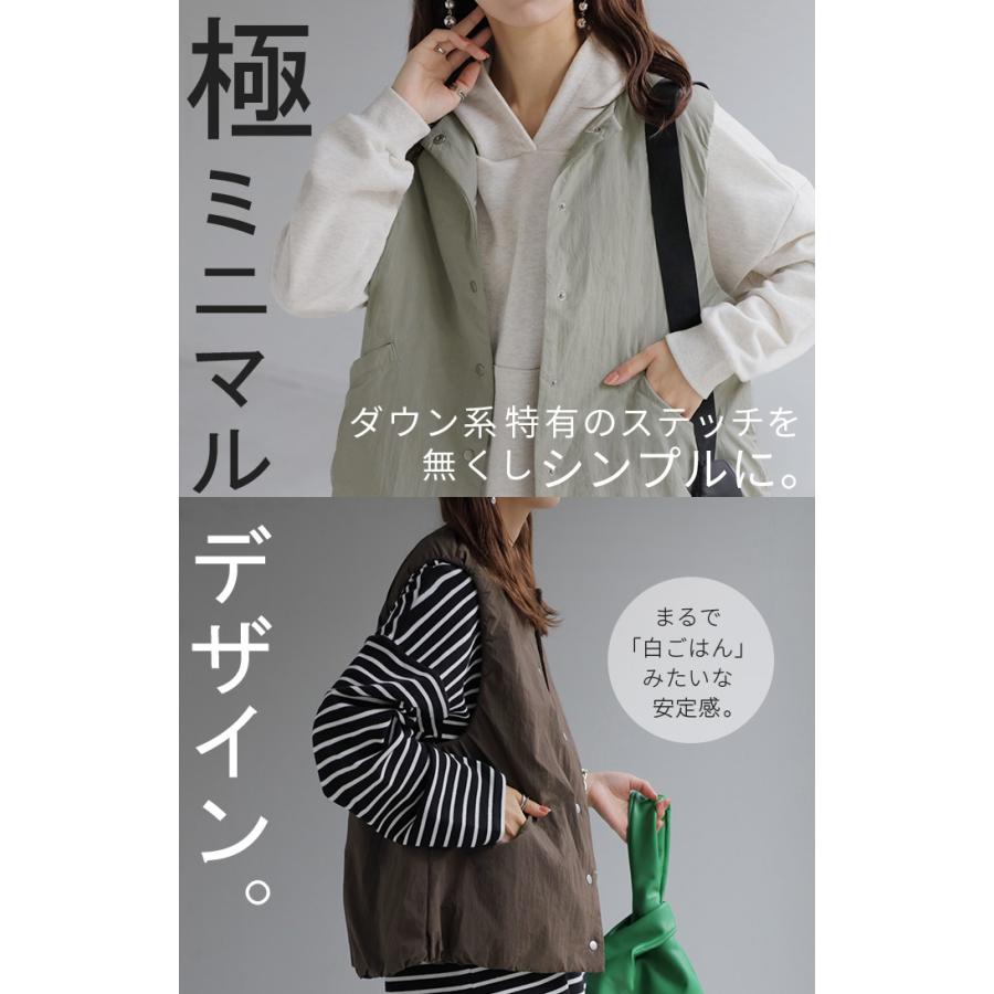 ベスト 軽量 中綿 レディース トップス レイヤード 重ね着 防寒 薄い 無地 ノースリーブ ジレ アウター インナーダウン ダウン シワになりにくい クルーネック | HUG.U | 19