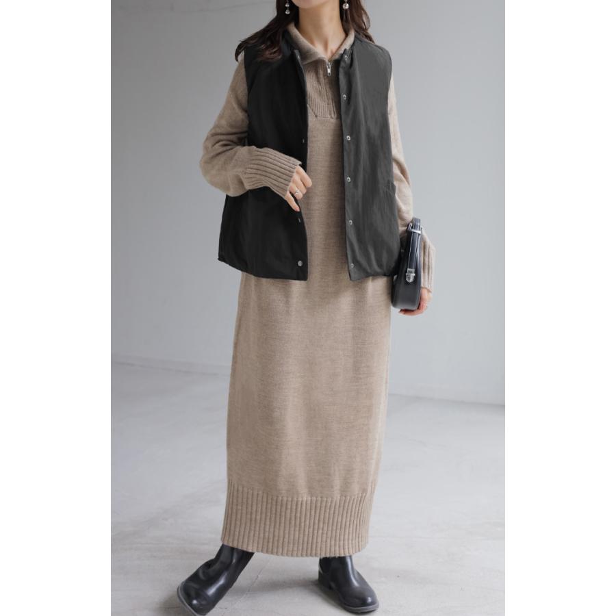 ベスト 軽量 中綿 レディース トップス レイヤード 重ね着 防寒 薄い 無地 ノースリーブ ジレ アウター インナーダウン ダウン シワになりにくい クルーネック | HUG.U | 20