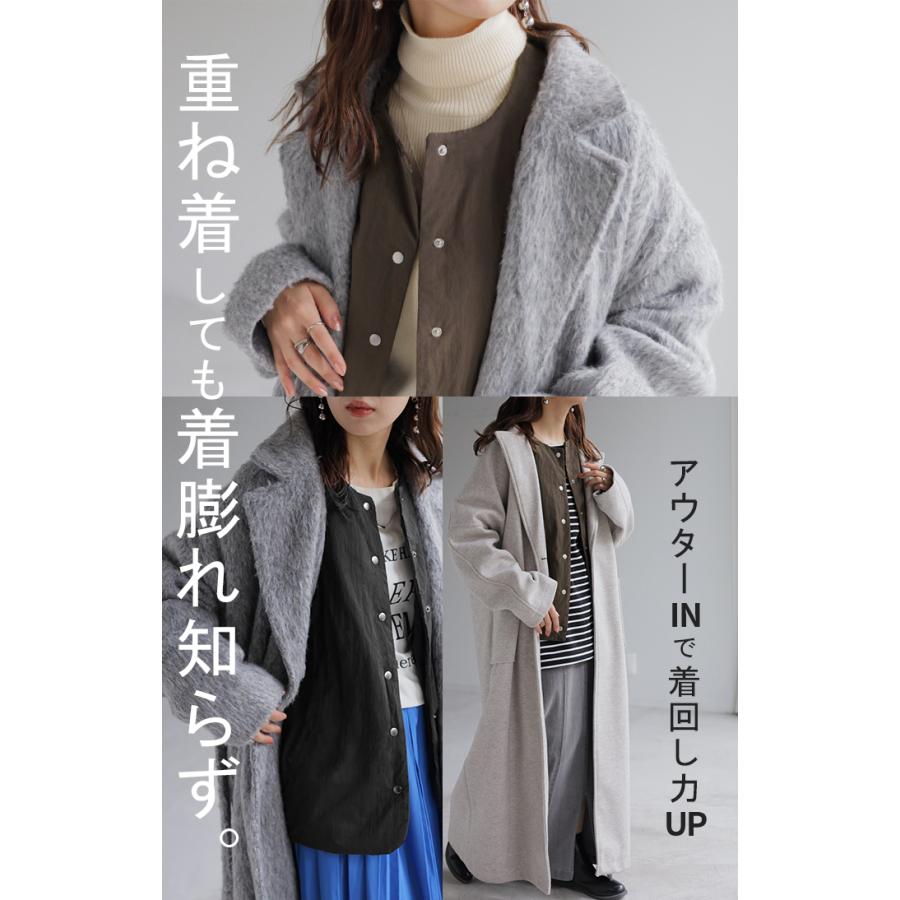 ベスト 軽量 中綿 レディース トップス レイヤード 重ね着 防寒 薄い 無地 ノースリーブ ジレ アウター インナーダウン ダウン シワになりにくい クルーネック | HUG.U | 06