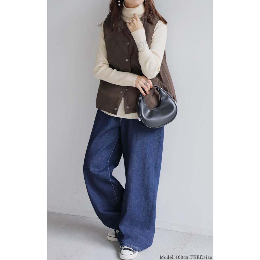 ベスト 軽量 中綿 レディース トップス レイヤード 重ね着 防寒 薄い 無地 ノースリーブ ジレ アウター インナーダウン ダウン シワになりにくい クルーネック | HUG.U | 11