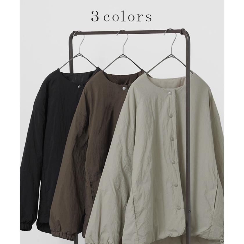 ブルゾン 軽量 中綿 レディース アウター ジャケット ロング ジャンパー 長袖 無地 お尻が隠れる ノーカラー 軽い ドルマン オーバー シワになりにくい | HUG.U | 12