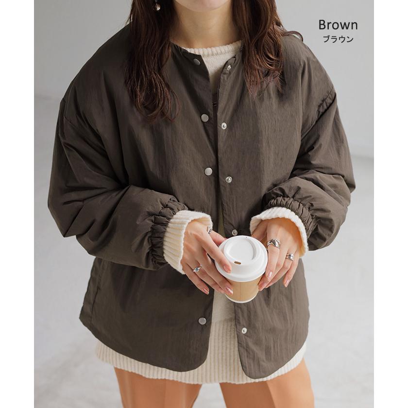 ブルゾン 軽量 中綿 レディース アウター ジャケット ロング ジャンパー 長袖 無地 お尻が隠れる ノーカラー 軽い ドルマン オーバー シワになりにくい | HUG.U | 14