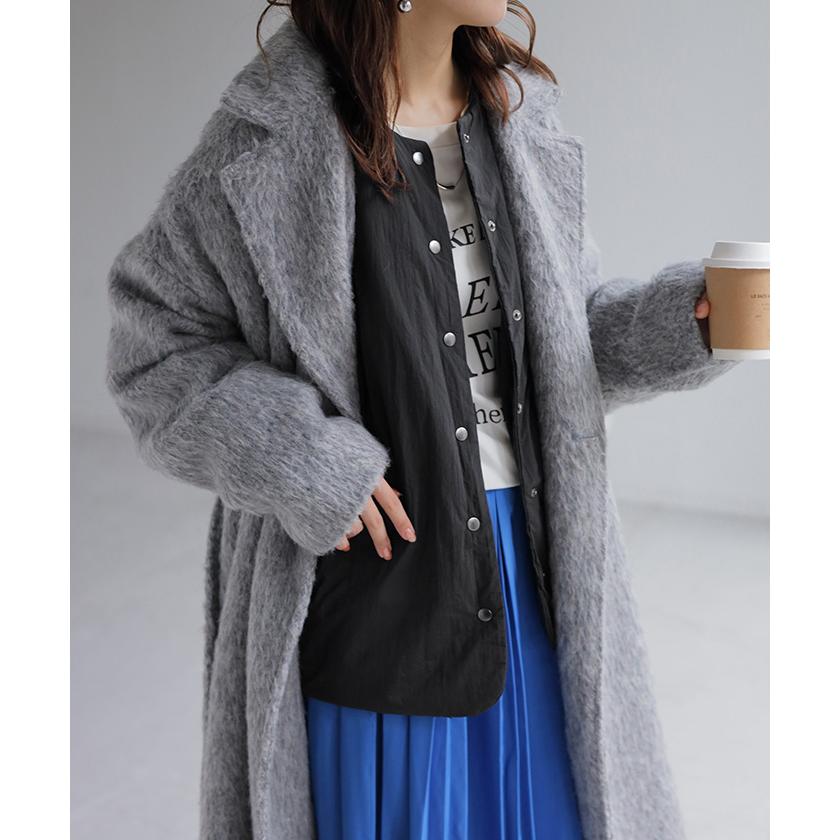 ブルゾン 軽量 中綿 レディース アウター ジャケット ロング ジャンパー 長袖 無地 お尻が隠れる ノーカラー 軽い ドルマン オーバー シワになりにくい | HUG.U | 18