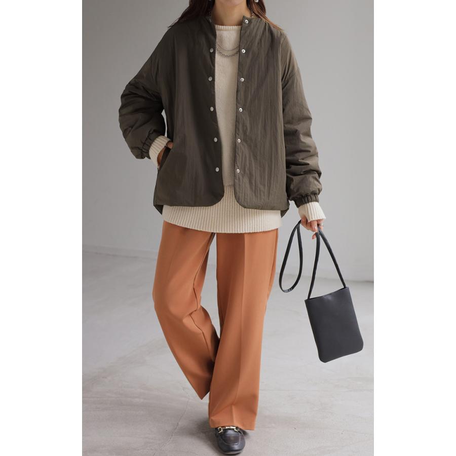 ブルゾン 軽量 中綿 レディース アウター ジャケット ロング ジャンパー 長袖 無地 お尻が隠れる ノーカラー 軽い ドルマン オーバー シワになりにくい | HUG.U | 20