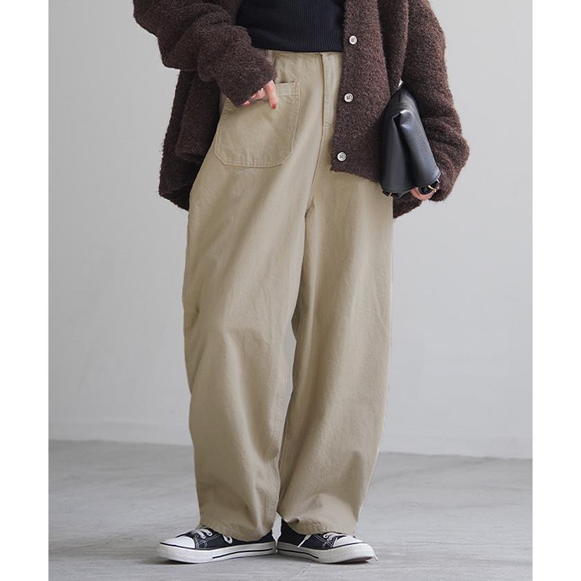 パンツ レディース テーパード ボトムス テーパードパンツ コクーン 綿100％ クロップドパンツ ゴム ロング | HUG.U | 07