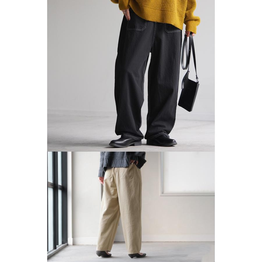 パンツ レディース テーパード ボトムス テーパードパンツ コクーン 綿100％ クロップドパンツ ゴム ロング | HUG.U | 09