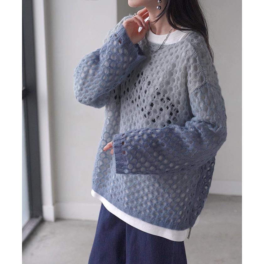 HUG.U ニット モヘア グラデーション メッシュ レディース HUG.U ニット モヘア グラデーション メッシュ レディース