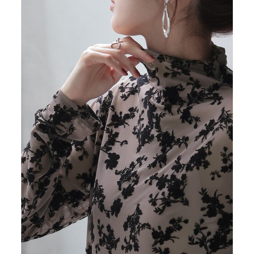 poppy ハイネックシースルートップス　花柄 楽天市場】送料無料花柄 シースルー トップス 長袖 Tシャツ