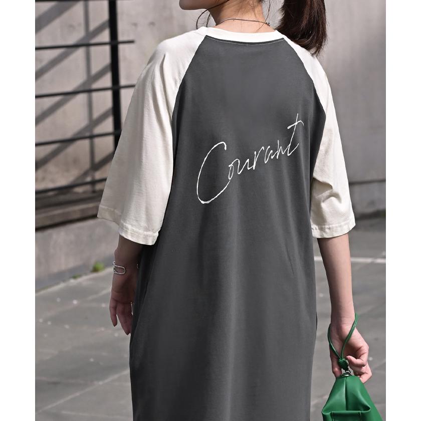 ワンピース Tシャツ ロゴ ワンピ レディース ロング ロングワンピース カットソー Aライン マキシ マキシワンピース ワンピ ロングワンピ 半袖 ラグランスリーブ | HUG.U | 04