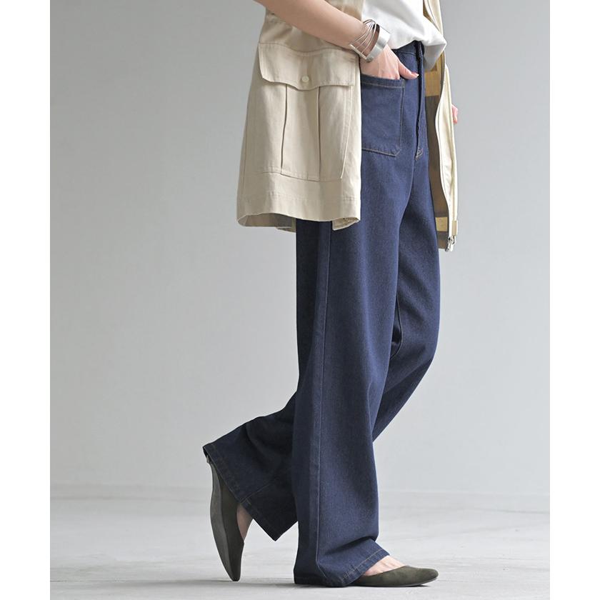 パンツ デニムパンツ レディース ワイドパンツ ワイド ジーンズ ジーパン フロント ポケット 無地 体型カバー ボトムス ボトム | HUG.U | 11