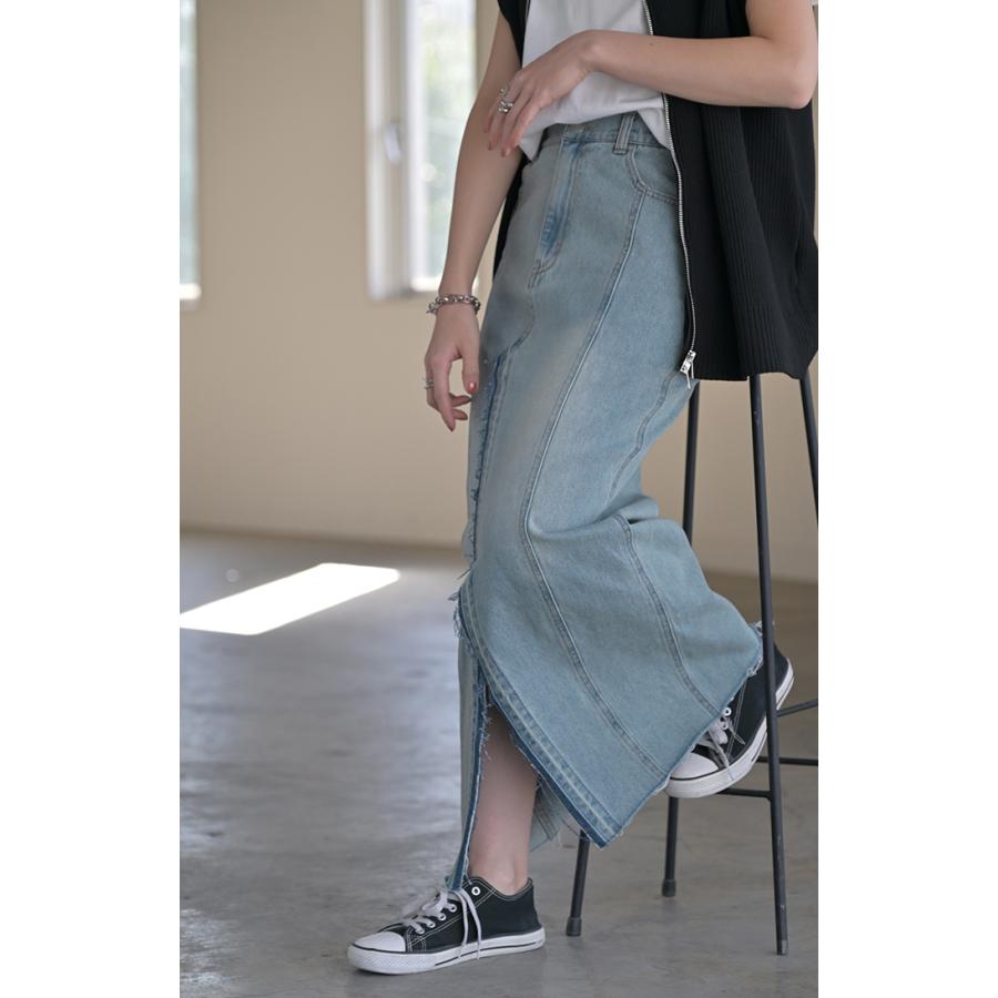 スカート デニム ロング レディース ボトムス デニムスカート ロングスカート 綿100% Iライン ハイウエスト | HUG.U | 17