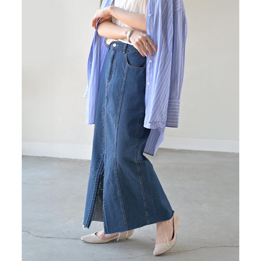 スカート デニム ロング レディース ボトムス デニムスカート ロングスカート 綿100% Iライン ハイウエスト | HUG.U | 18