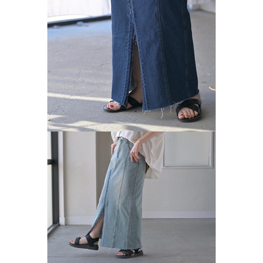 スカート デニム ロング レディース ボトムス デニムスカート ロングスカート 綿100% Iライン ハイウエスト | HUG.U | 08