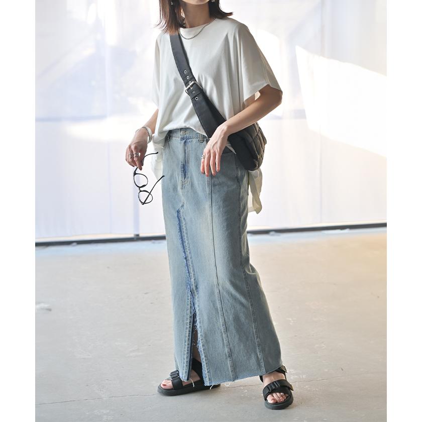 スカート デニム ロング レディース ボトムス デニムスカート ロングスカート 綿100% Iライン ハイウエスト | HUG.U | 10