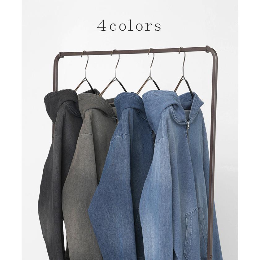 パーカー  デニムパーカー スポーティー アウター レディース ストレッチ ライトアウター トップス トレーナー 長袖 無地 フード | HUG.U | 13