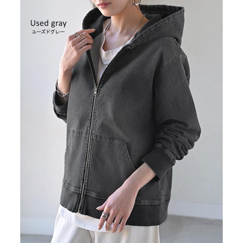 パーカー  デニムパーカー スポーティー アウター レディース ストレッチ ライトアウター トップス トレーナー 長袖 無地 フード | HUG.U | 17