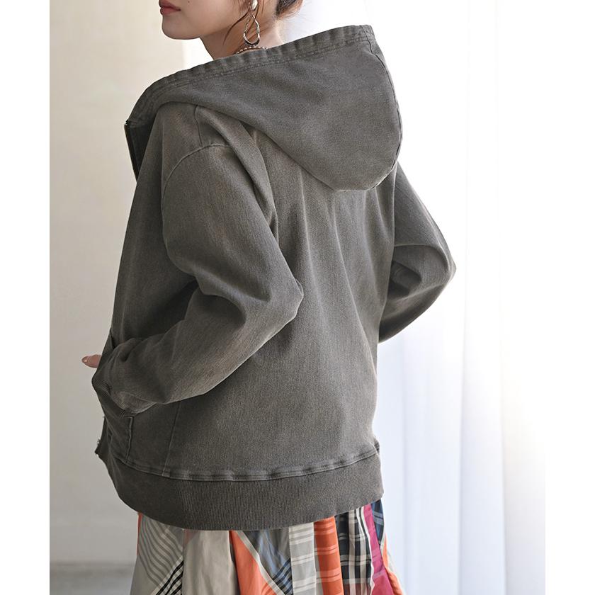 パーカー  デニムパーカー スポーティー アウター レディース ストレッチ ライトアウター トップス トレーナー 長袖 無地 フード | HUG.U | 11