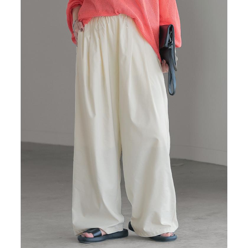 パンツ ナイロン 混 ワイドパンツ レディース ワイド ロング ボトムス ボトム ハイウエスト ズボン ずぼん ロングパンツ | HUG.U | 08