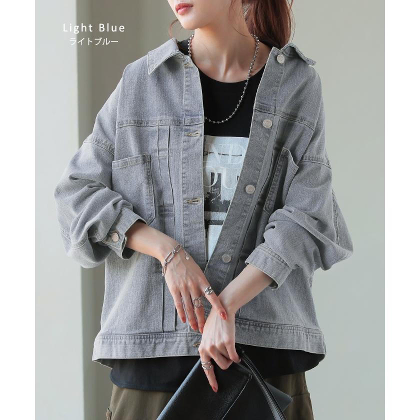 ジャケット アウター ビッグ Gジャン レディース デニム ロング デニムジャケット デニムシャツ ドルマン オーバー 長袖 羽織 | HUG.U | 19