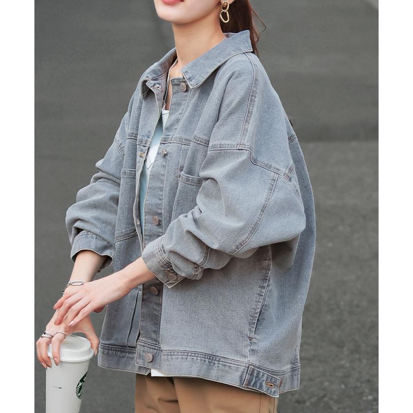 ジャケット アウター ビッグ Gジャン レディース デニム ロング デニムジャケット デニムシャツ ドルマン オーバー 長袖 羽織 | HUG.U | 21
