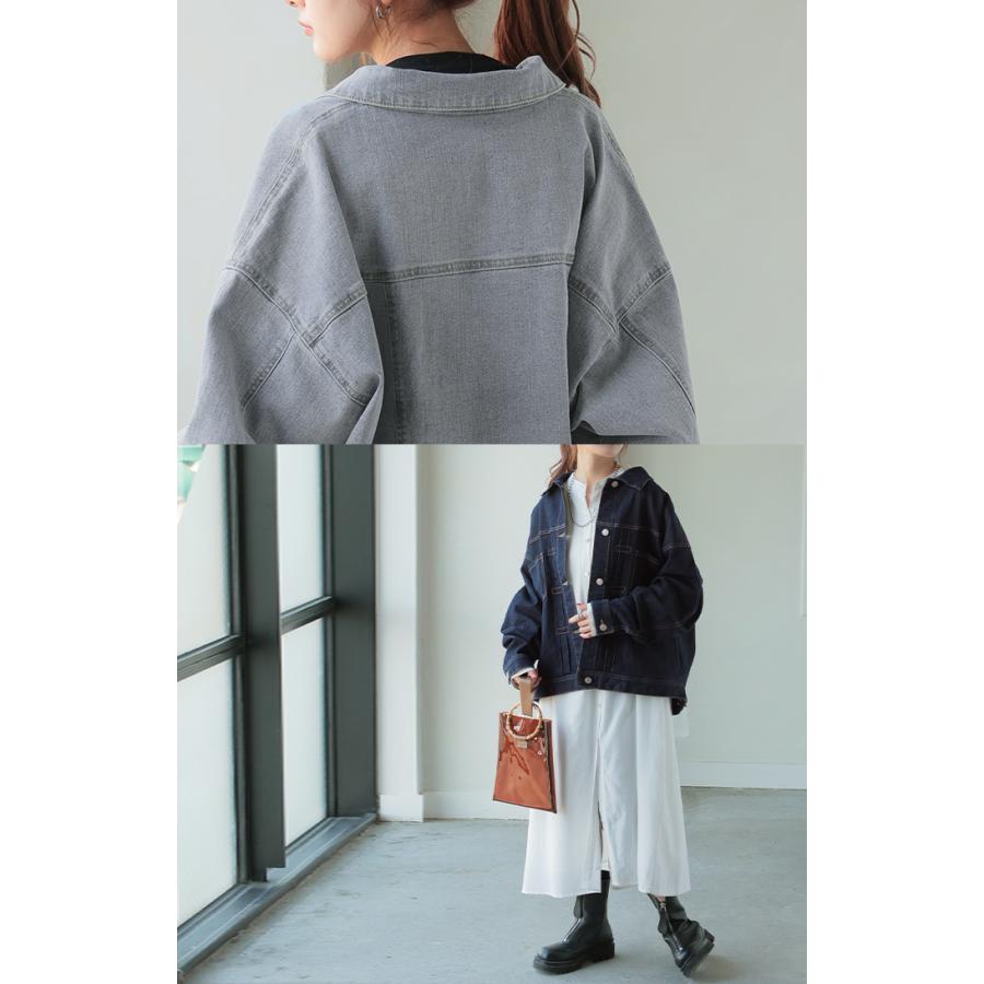 ジャケット アウター ビッグ Gジャン レディース デニム ロング デニムジャケット デニムシャツ ドルマン オーバー 長袖 羽織 | HUG.U | 09