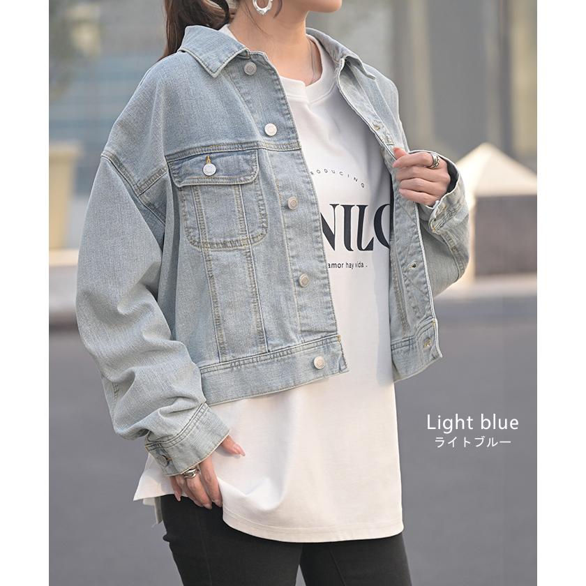 Gジャン ジャスト丈 デニム レディース ジャケット デニムジャケット デニムシャツ オーバー 長袖 羽織 | HUG.U | 15