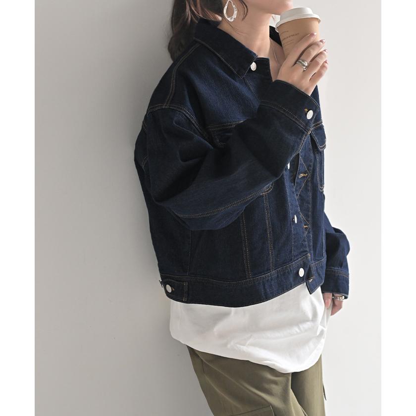 Gジャン ジャスト丈 デニム レディース ジャケット デニムジャケット デニムシャツ オーバー 長袖 羽織 | HUG.U | 21