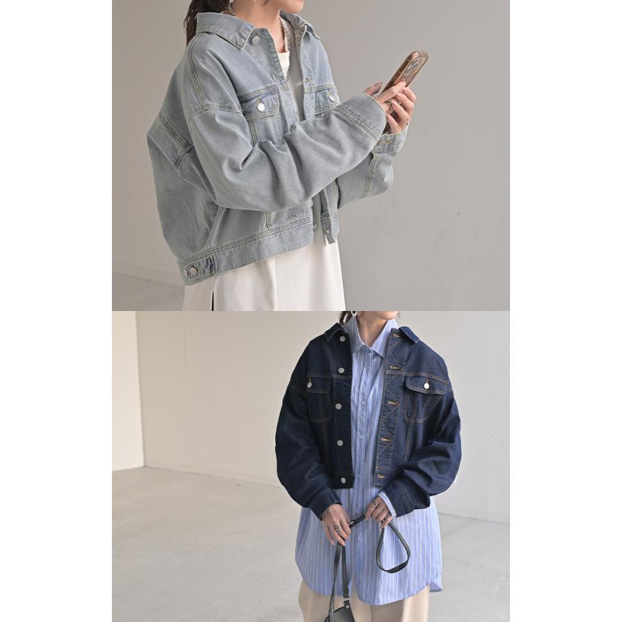 Gジャン ジャスト丈 デニム レディース ジャケット デニムジャケット デニムシャツ オーバー 長袖 羽織 | HUG.U | 22
