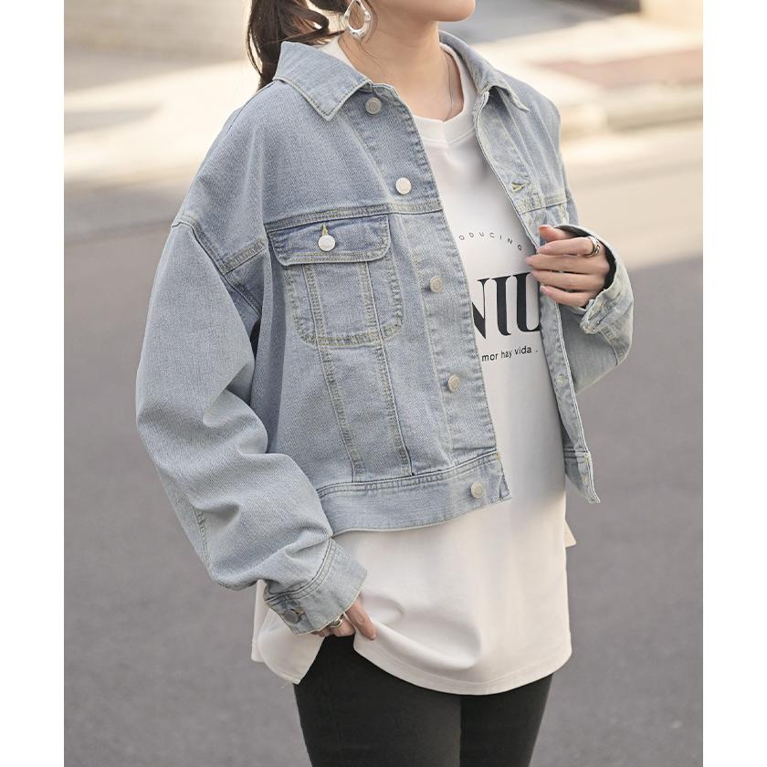 Gジャン ジャスト丈 デニム レディース ジャケット デニムジャケット デニムシャツ オーバー 長袖 羽織 | HUG.U | 07