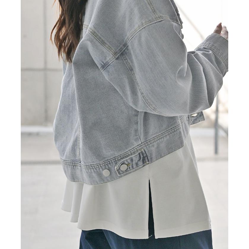 Gジャン ジャスト丈 デニム レディース ジャケット デニムジャケット デニムシャツ オーバー 長袖 羽織 | HUG.U | 10