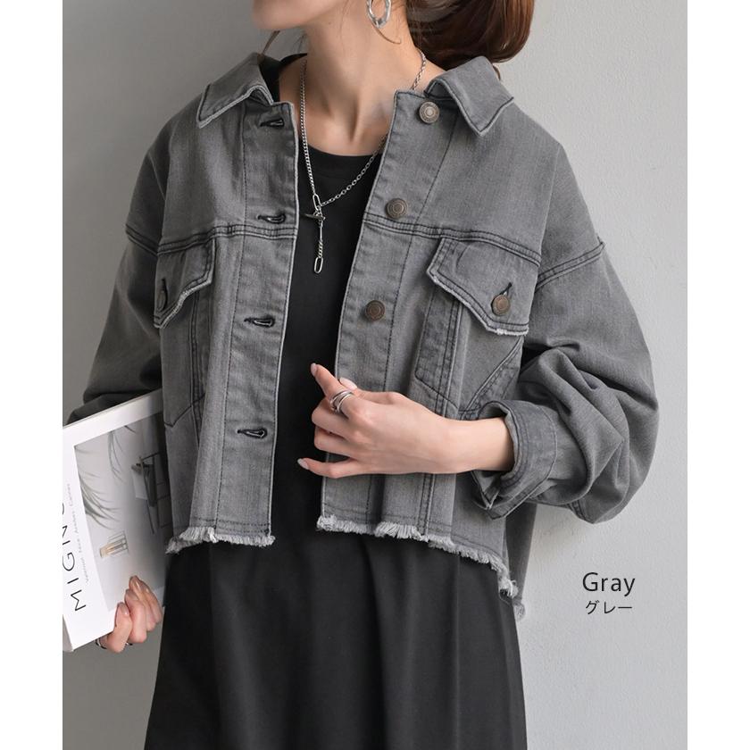 Gジャン 良バランス 短め丈 デニム アウター ショート デニムジャケット レディース デニムシャツ | HUG.U | 16