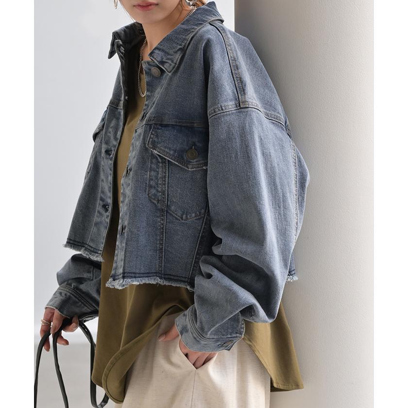 Gジャン 良バランス 短め丈 デニム アウター ショート デニムジャケット レディース デニムシャツ | HUG.U | 11