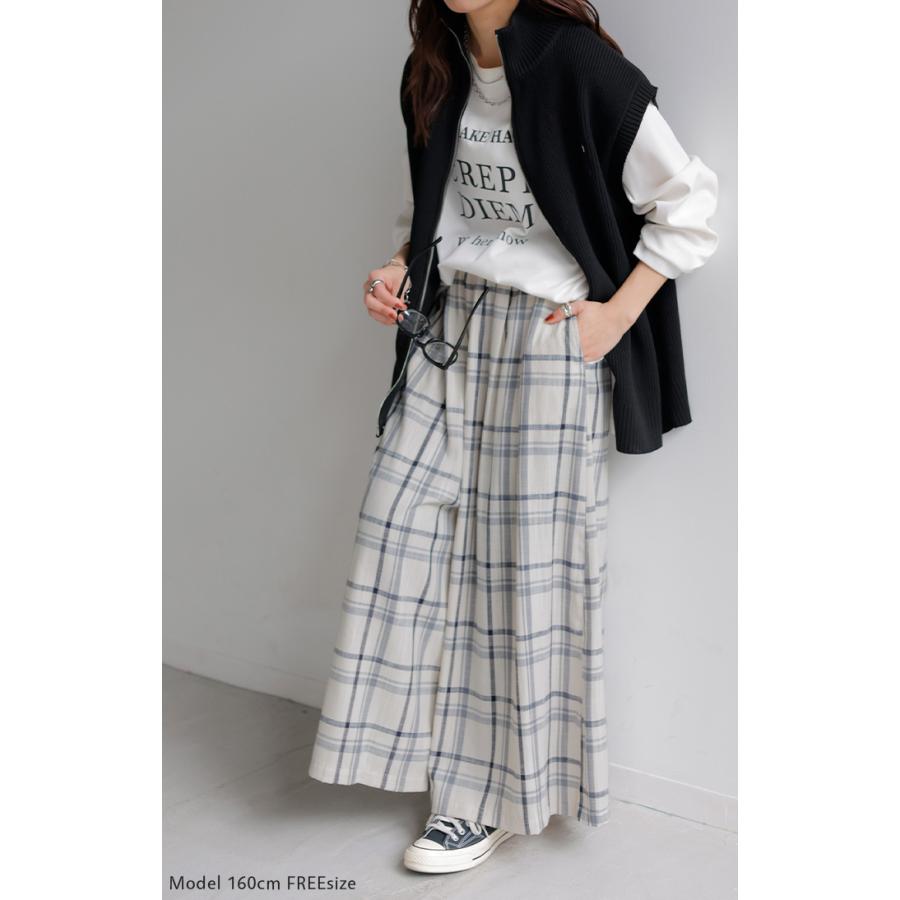 パンツ チェック ワイドパンツ レディース ワイド ロング ロングパンツ ボトムス ボトム リネン 混 フレア フレアパンツ ズボン 太い チェックパンツ ゆったり | HUG.U | 18