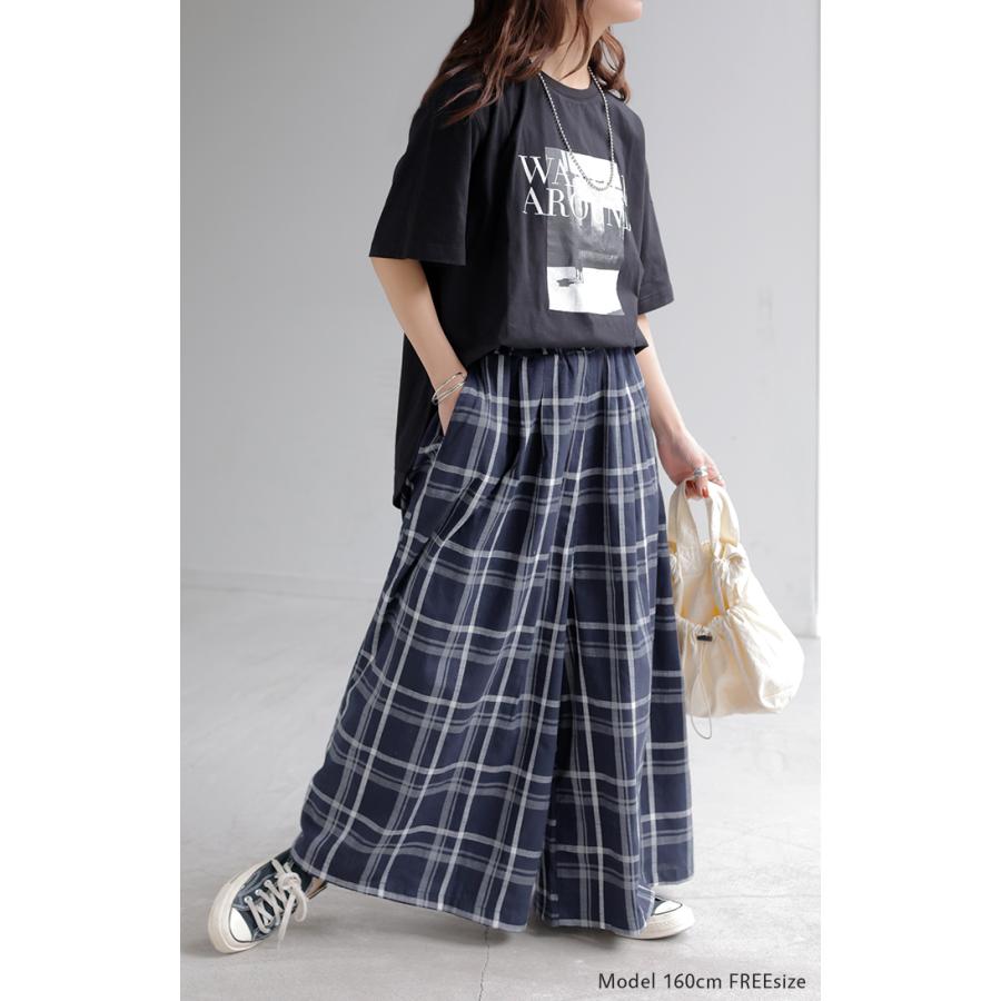 パンツ チェック ワイドパンツ レディース ワイド ロング ロングパンツ ボトムス ボトム リネン 混 フレア フレアパンツ ズボン 太い チェックパンツ ゆったり | HUG.U | 05